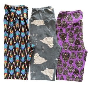 LuLaRoe legging bundle 3 pairs, geometric, walrus, gargoyle patterns all one sz